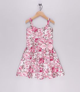Vestido floral rosa e marrom