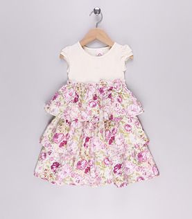 Vestido creme e rosa