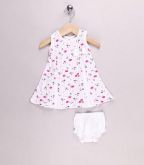 Vestido rosa e branco com calcinha